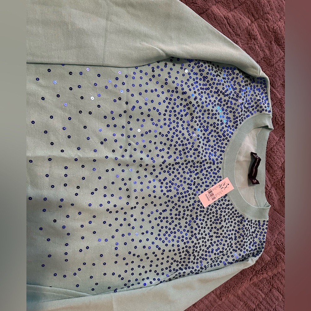 New York & Company Turquoise Tunic with Blue Sequins